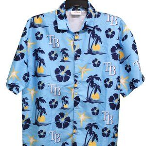 Match Up Men's Dress Shirt Blue XL Polyester Hawaiian Tampa Bay
